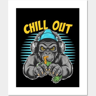 Urban Style Gorilla Wearing Headphones Posters and Art